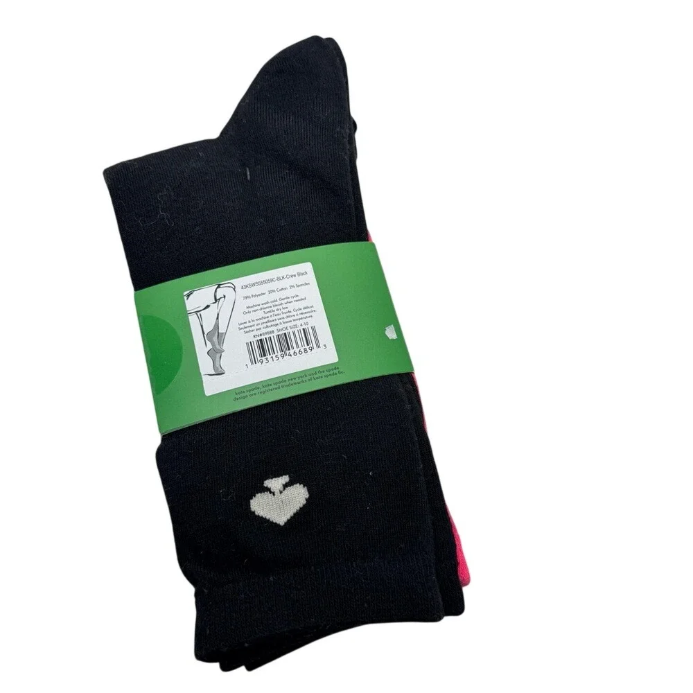 Kate Spade New York 3‎ Pack Crew Socks Black Pink Heart Head Over Heels